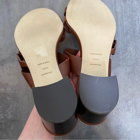 Tory Burch‎ Tiny Miller Leather Toe Ring High Block Sandals Size 10.5 Brown - Picture 9 of 9